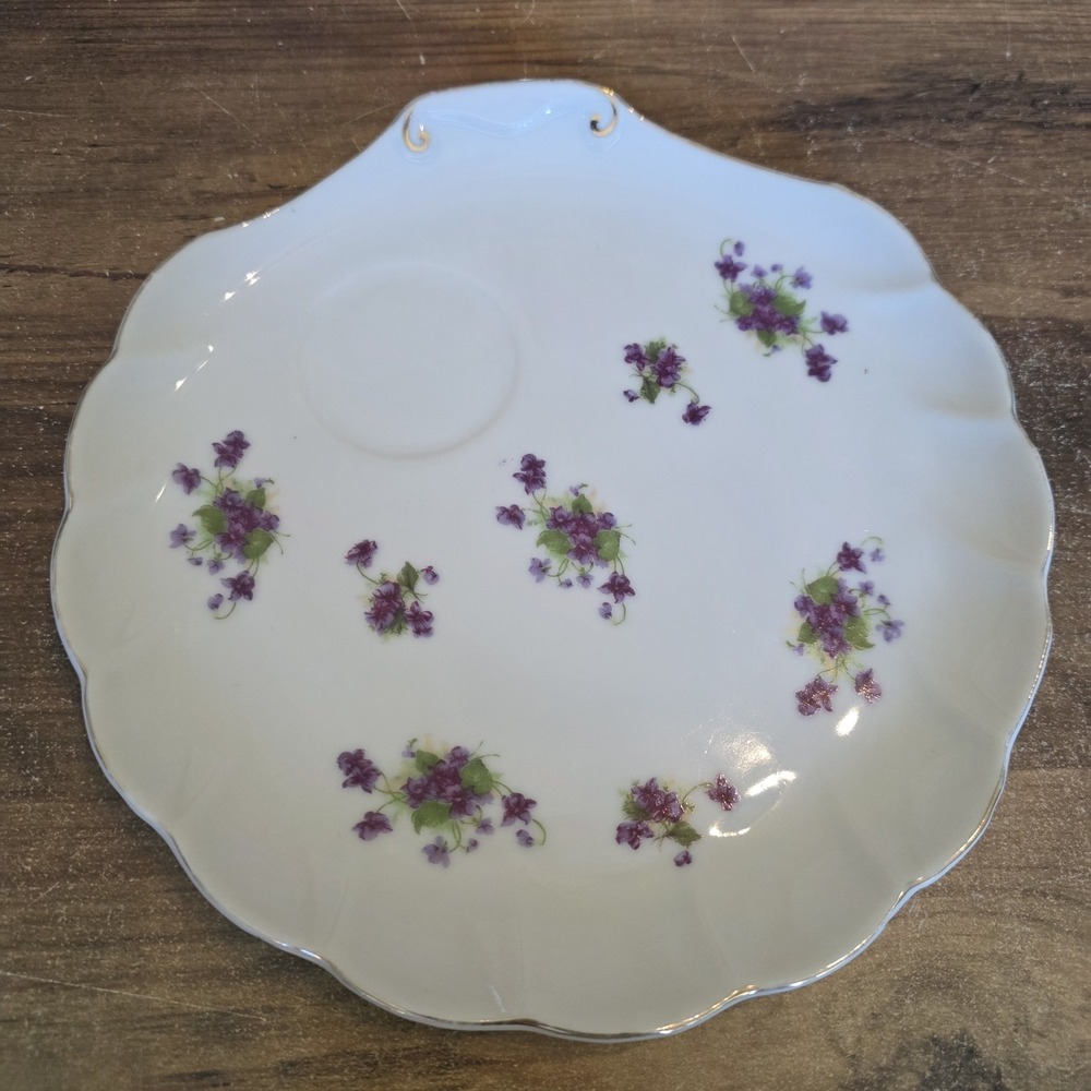 Lefton China Plate Hand Painted Purple Violets Gold Trim Serving Delicate Flower